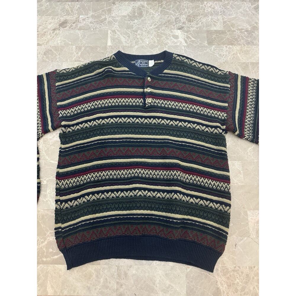 Peconic Bay Traders Sweater Men's L Multicolor Striped Long Sleeve Ribbed